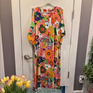 Frances Valentine Pink & Orange Floral V-Neck Dress